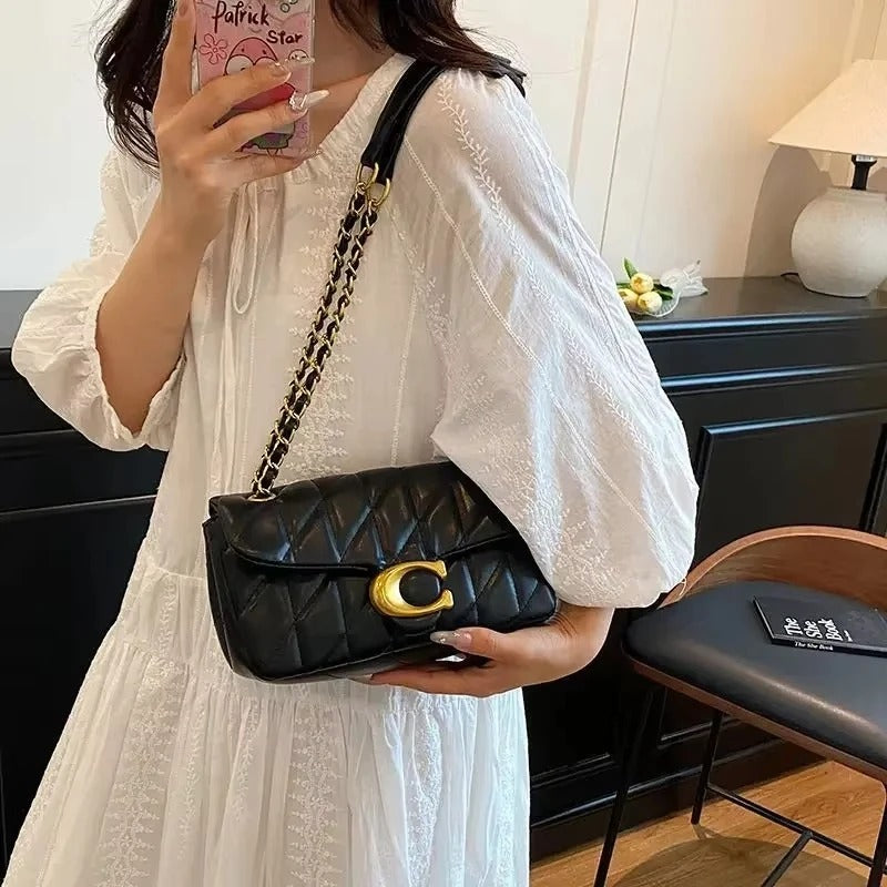 simple diamond grid versatile chain bag for women.