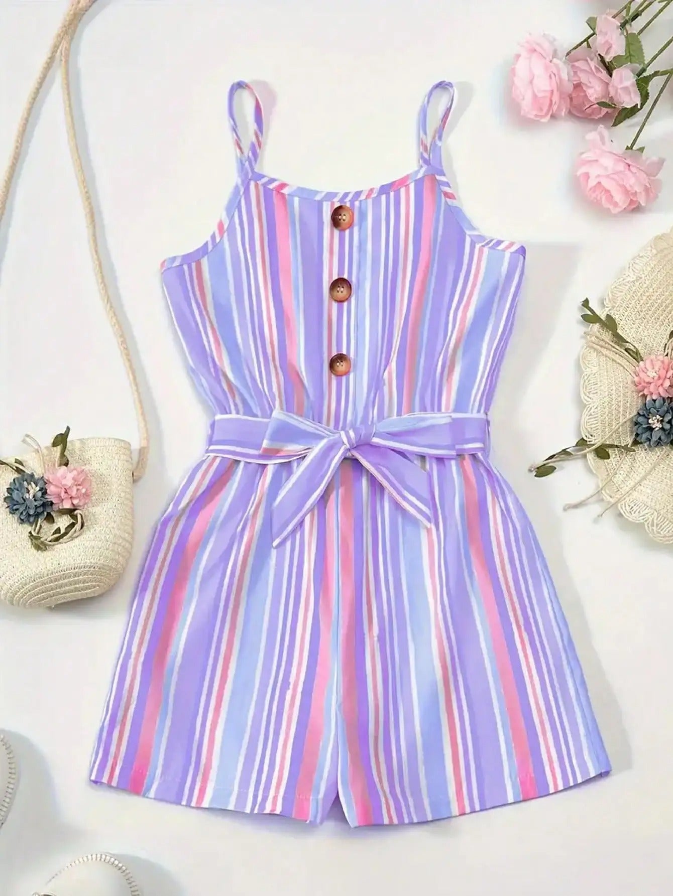 casual button sleeveless suspender jumpsuit shorts