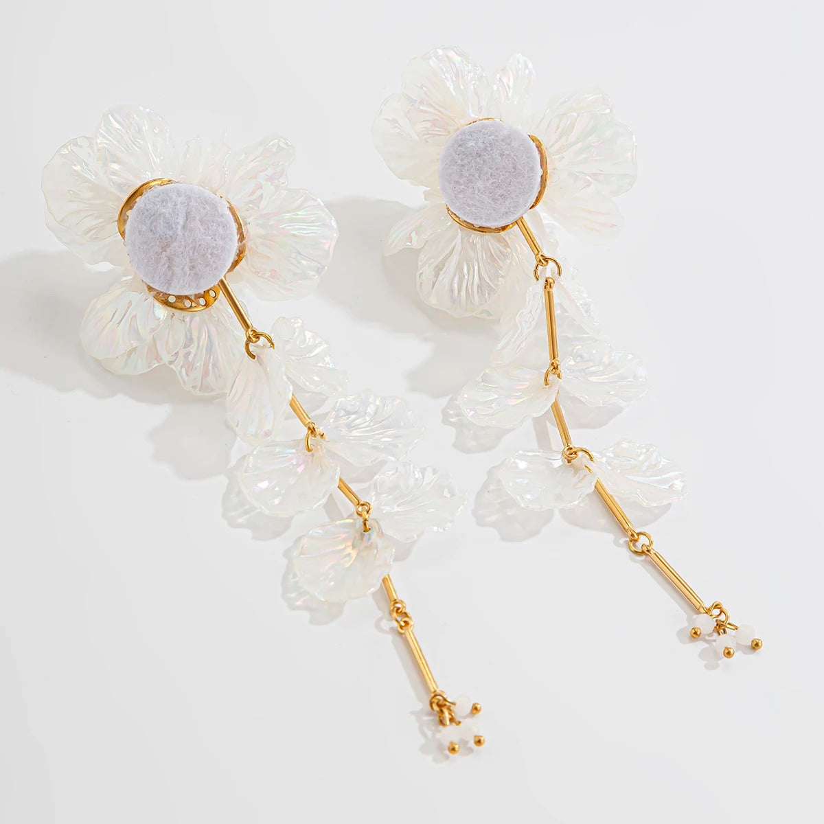 Large Colorful White Scallop Flower Earrings