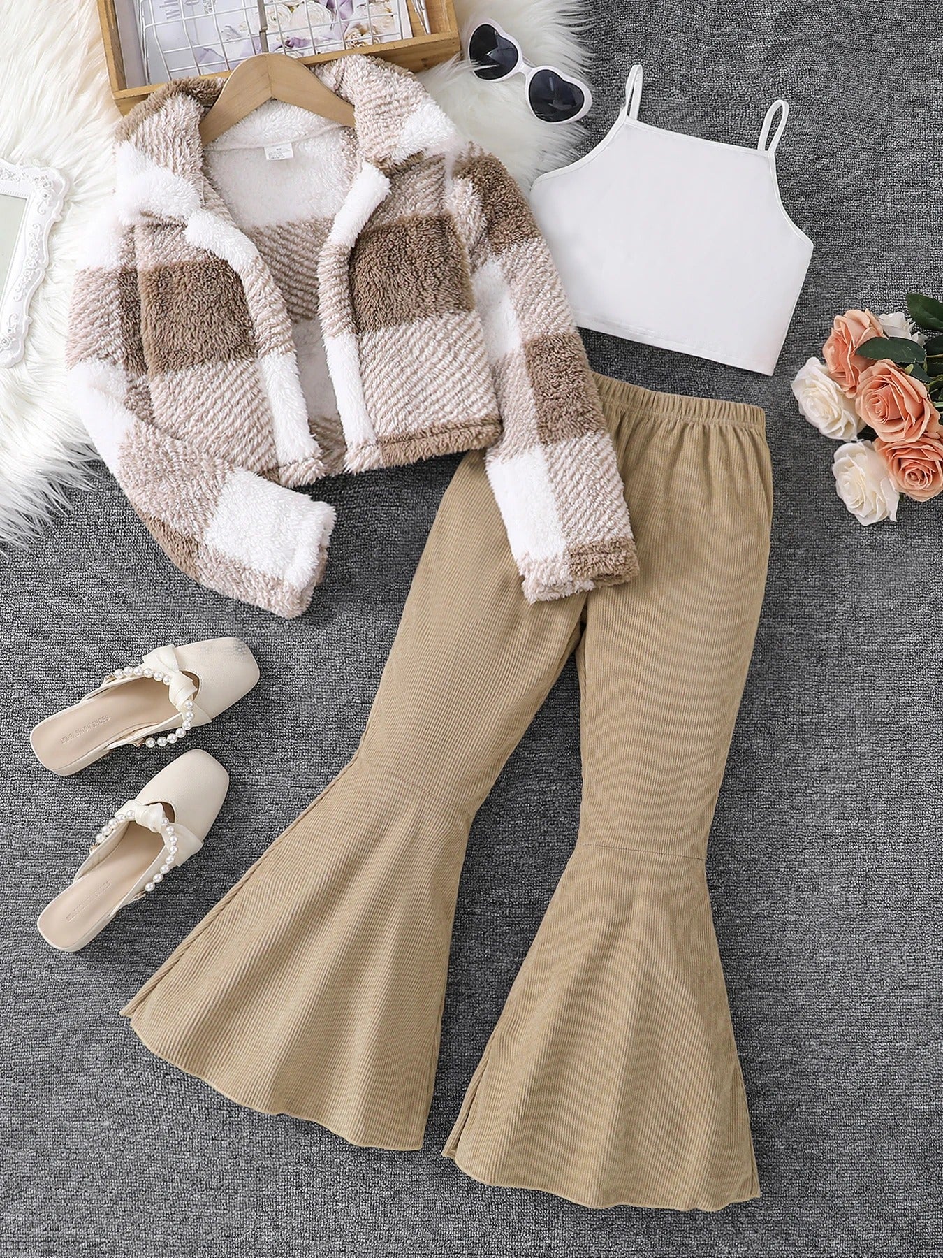 3-piece set with stand-up collar and down jacket solid color vest casual long pants set