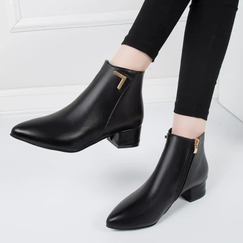 Leather High Heels Spring Zipper Office High Heels