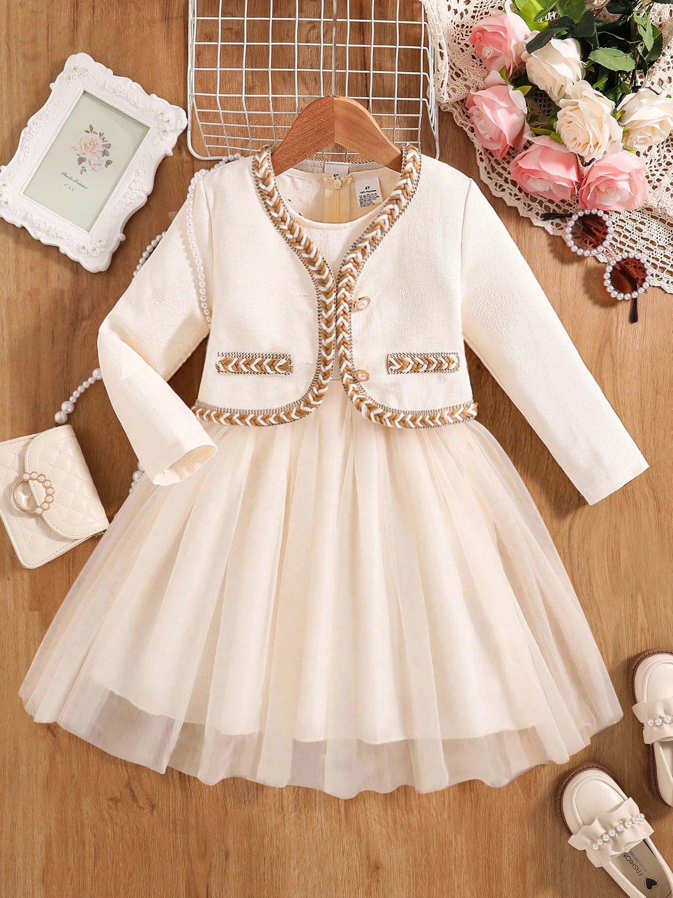 Girls' autumn fashion cute new dress, fluffy princess dress - whit