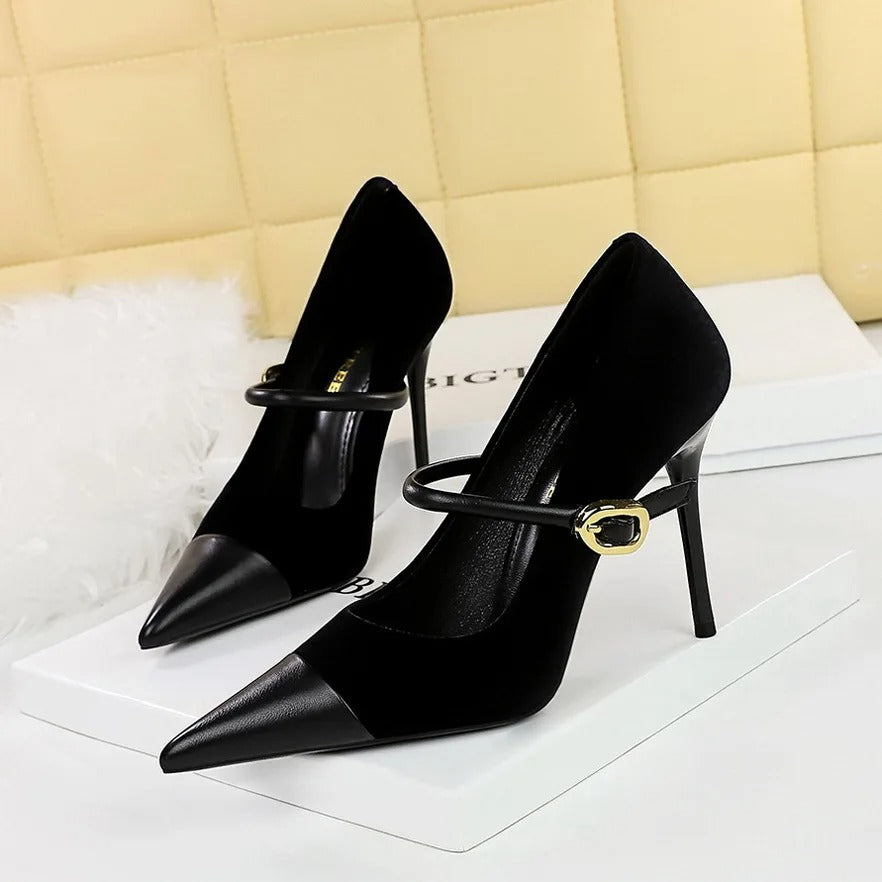 Stylish Party Pumps Rhinestone Embellishments T-strap Buck