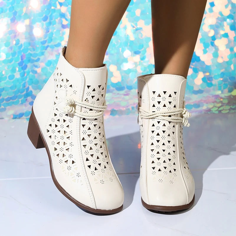 Mid-Heel Ankle Boots, Retro Breathable Comfortable Shoes