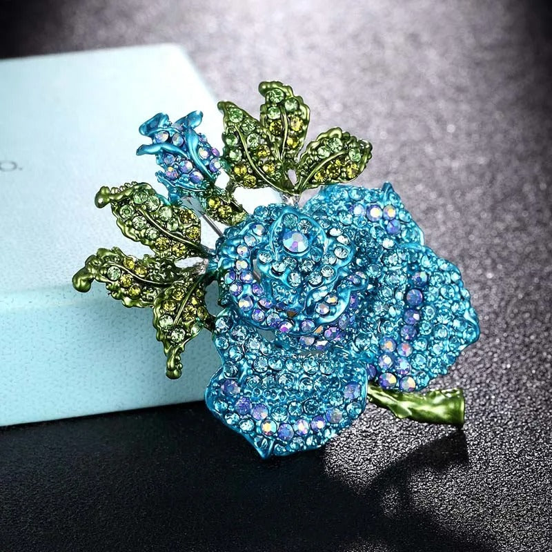 colorful Rhinestone Crystal Rose Flower brooch