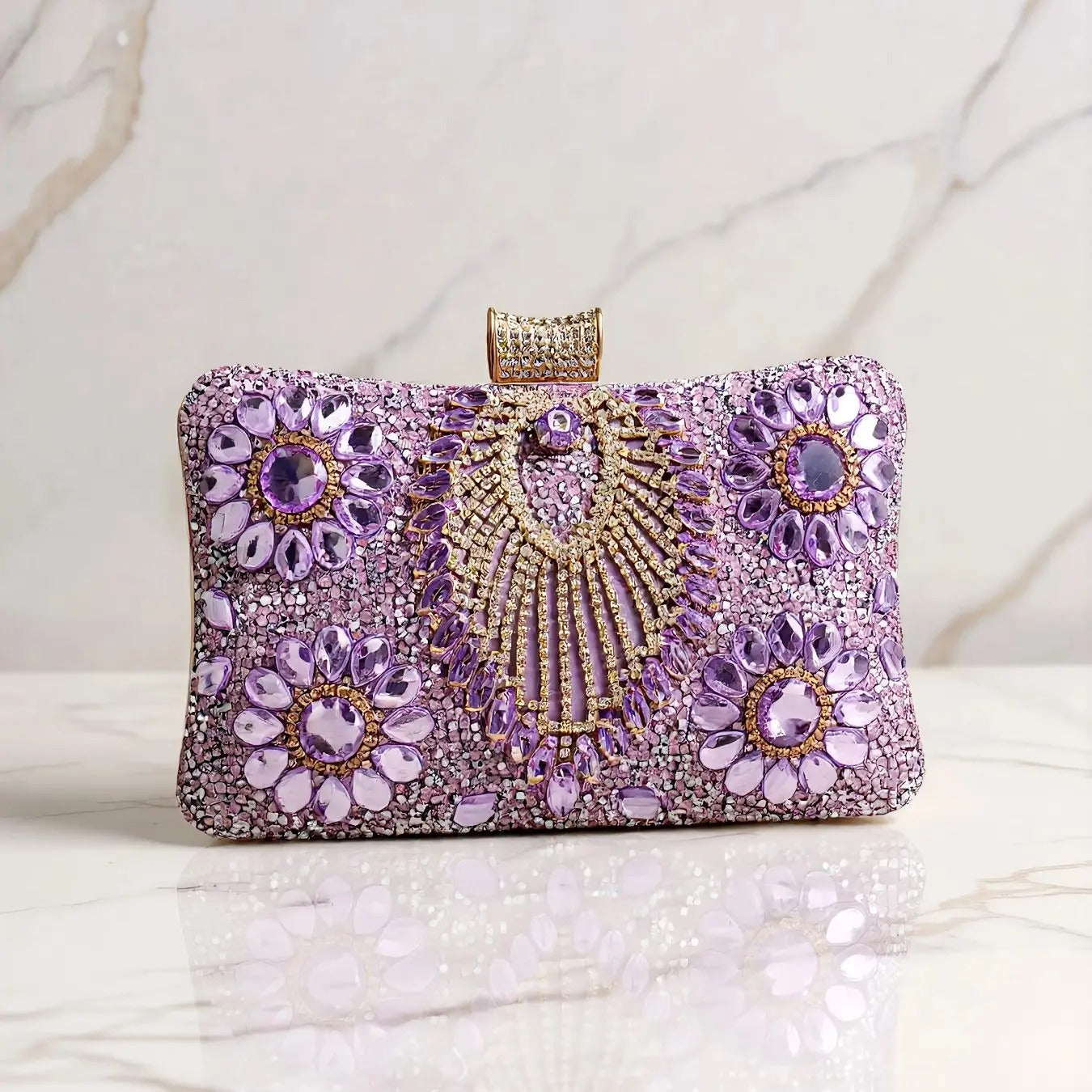 Acrylic Flower One Side Glitter Tassel Women Diamond Shoulder Handbags.