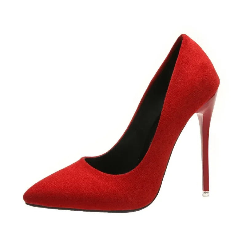 Big Size 35-45 women's shoes 2026 concise flock high heels