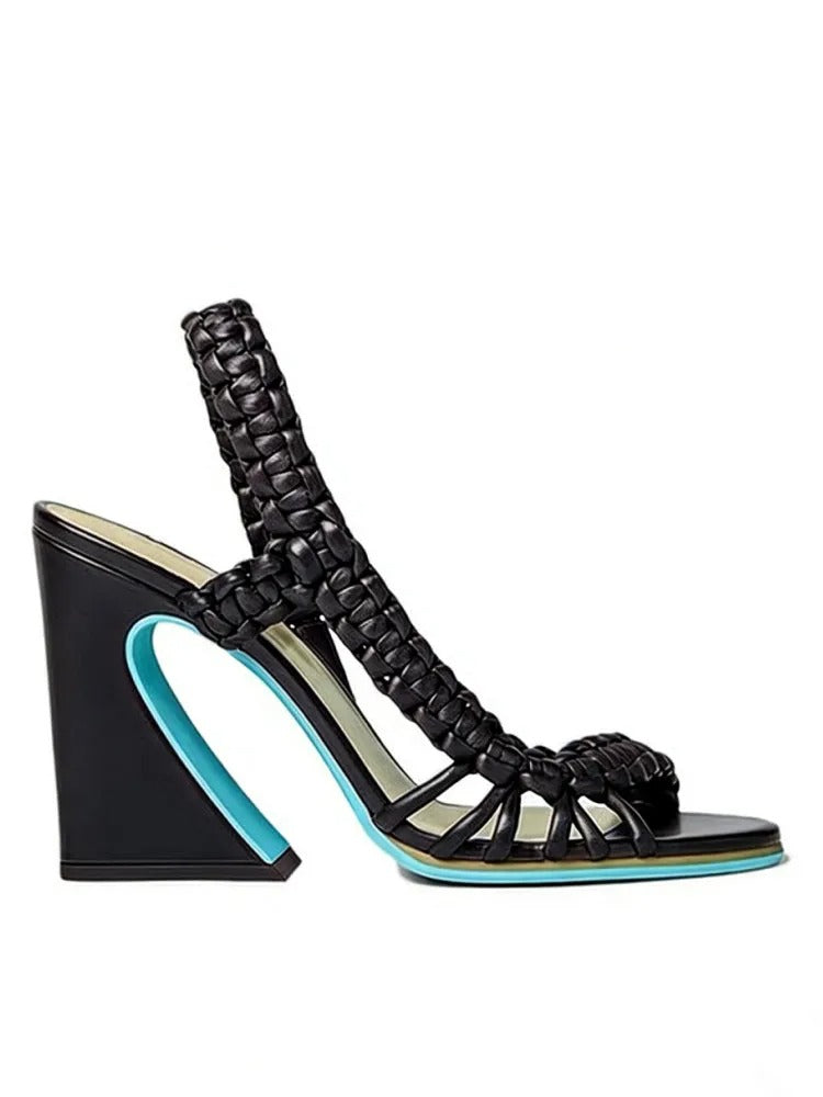 Summer New Coarse High Heel Knitted Women's Sandals
