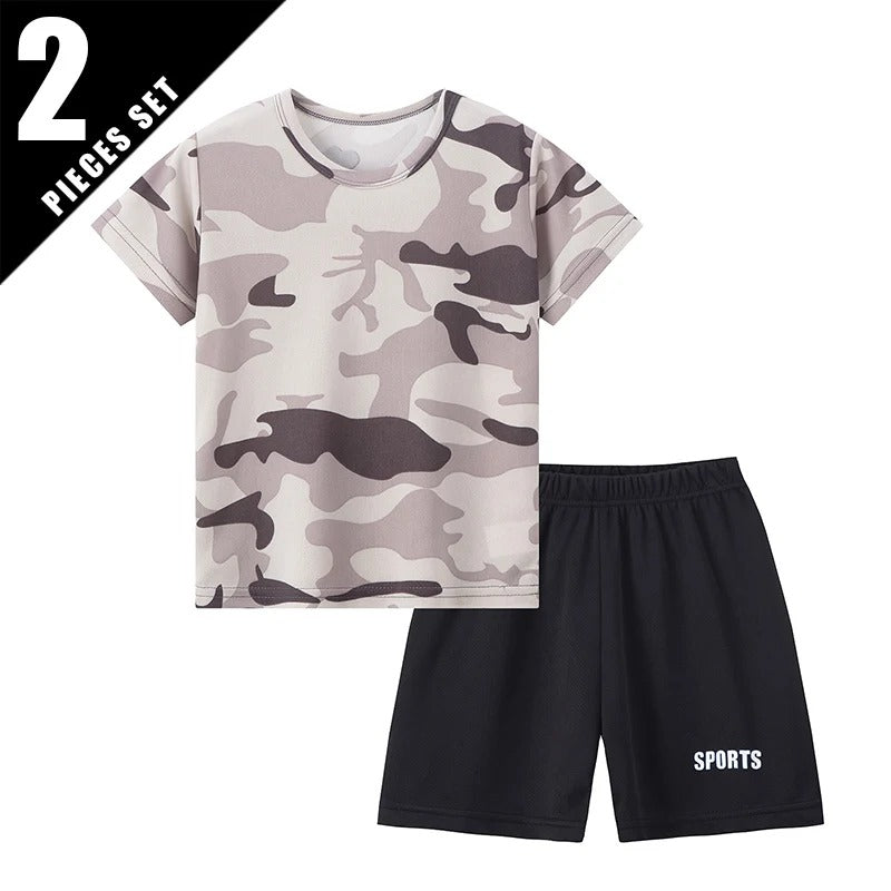 2-Pcs Children's Quick-drying Camouflage Tie-dye Suit Boys