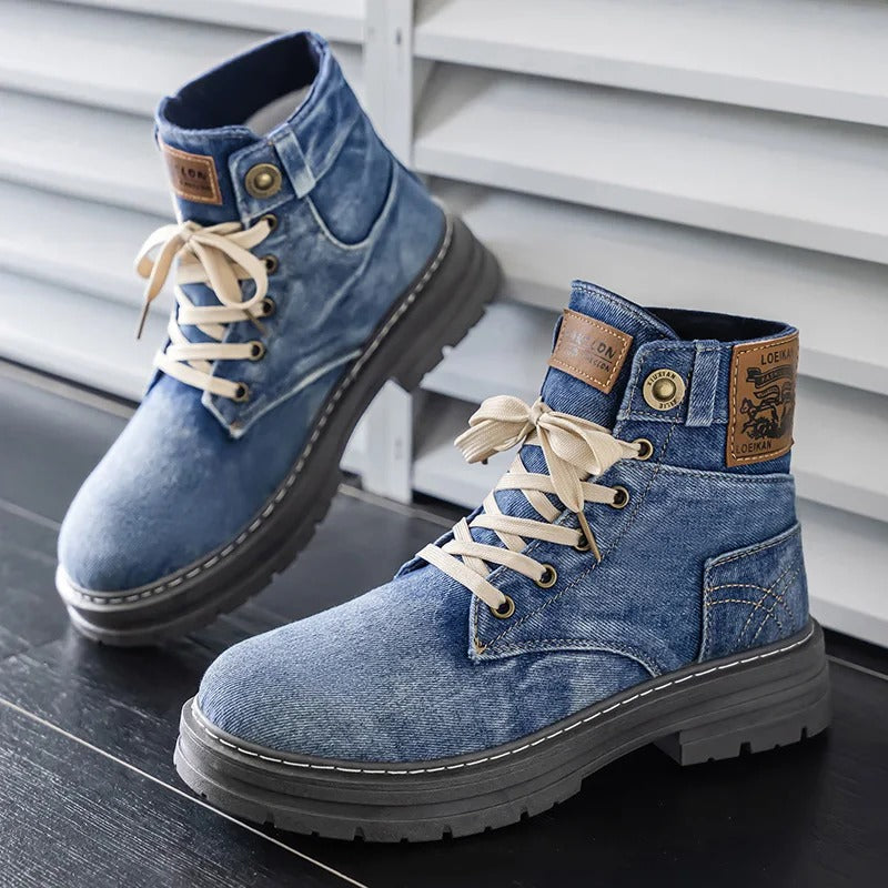 Durable High-Top Denim Cool Versatile Men's Boots