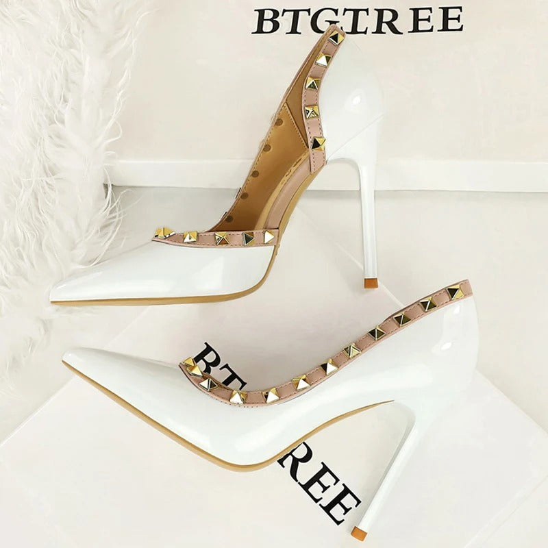 BIGTREE Shoes Rivet Design Women Pumps Patent leather High Heels