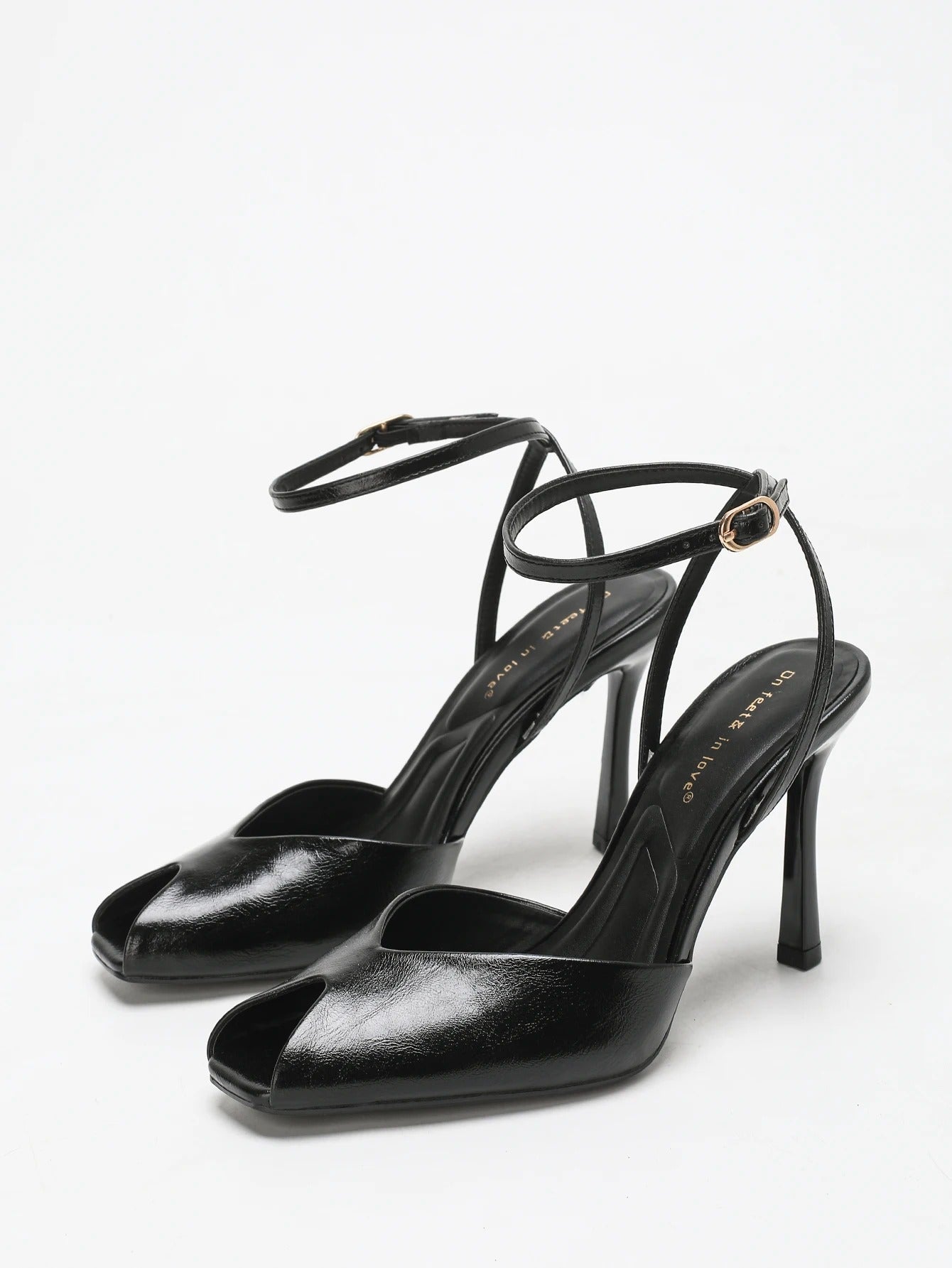Chic Square-Toe Leather Peep-Toe Slingback Stiletto Heels, Stylish Fashion Footwear