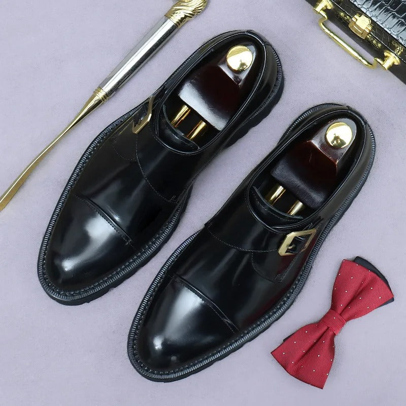 ining Genuine Leather Buckle Casual Patent Leather British Men's Shoes