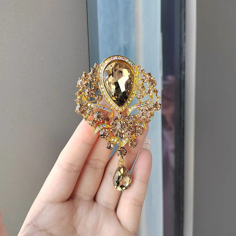 Diamond Crystal Drop Brooch