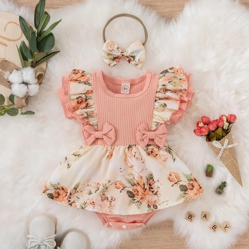 Cotton Dress For Newborn Floral Clothes Baby Crawling Clothes.