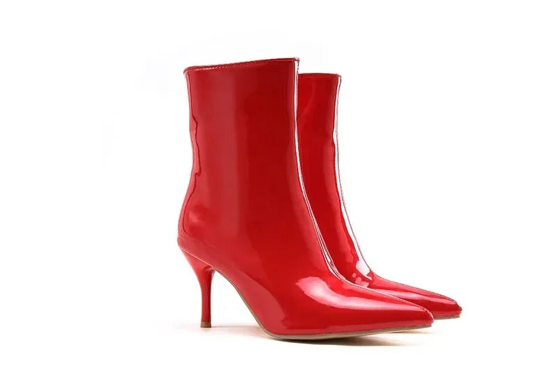 PU Leather Zipper Women Booties High Heels