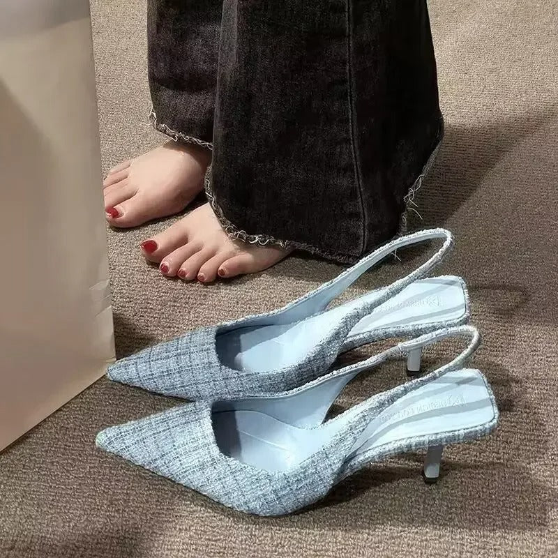 brand designed knitted platform heels for women, pointed-toe party shoes