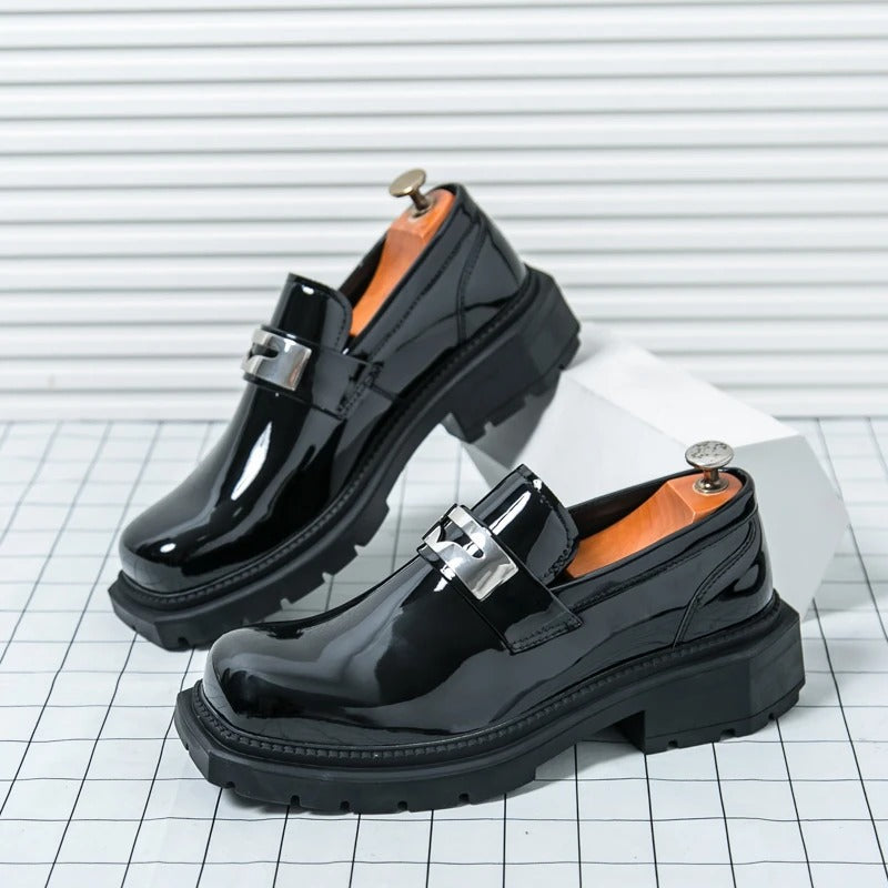 Thick Bottom PU Leather Men Green Loafers Wedding