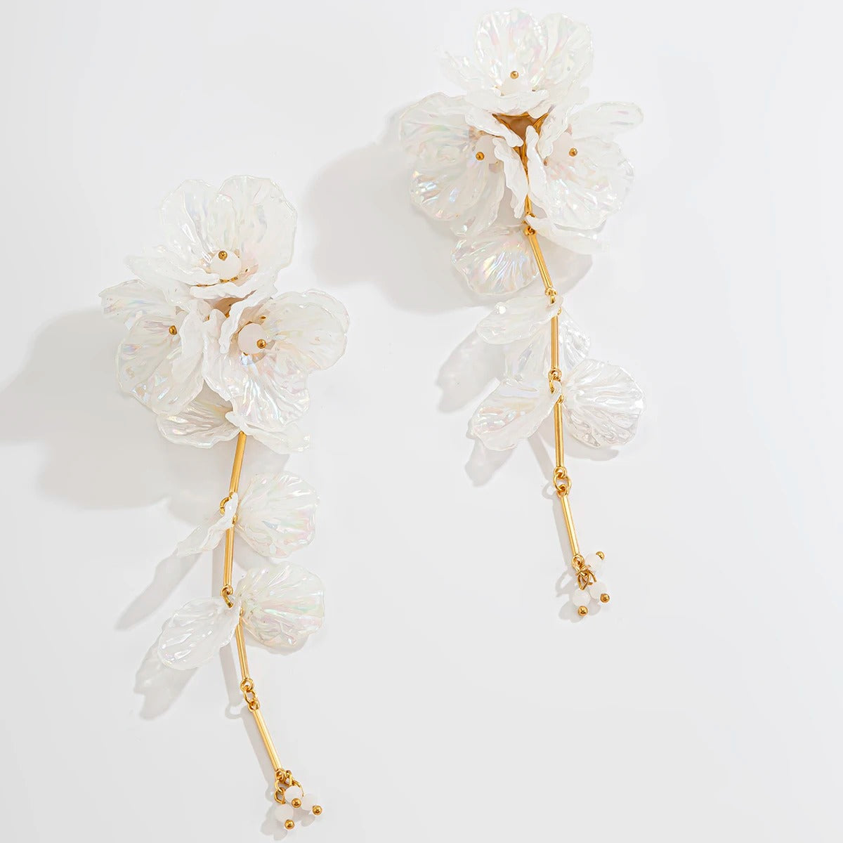 Large Colorful White Scallop Flower Earrings