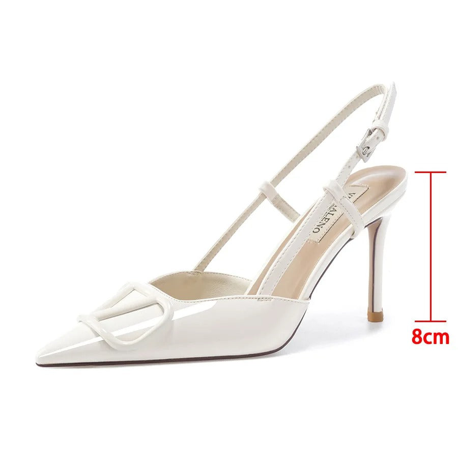 Women's Pointed Toe Slip-On Sandals with Buckle V-Strap High Heels