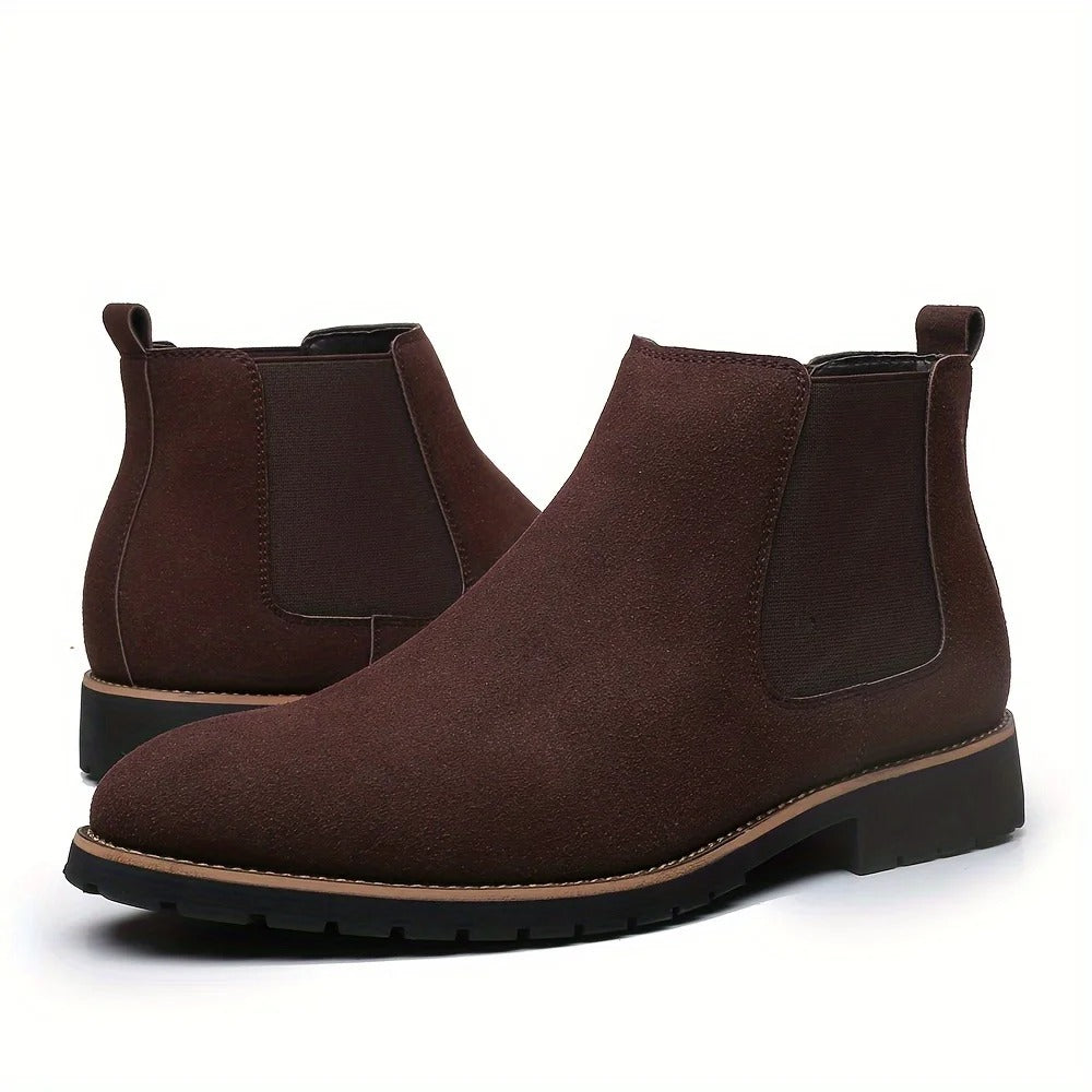 Men's Fashionable Frosted round Toe Mid-Top Chelsea Boots Slip-On Casual Boot Style