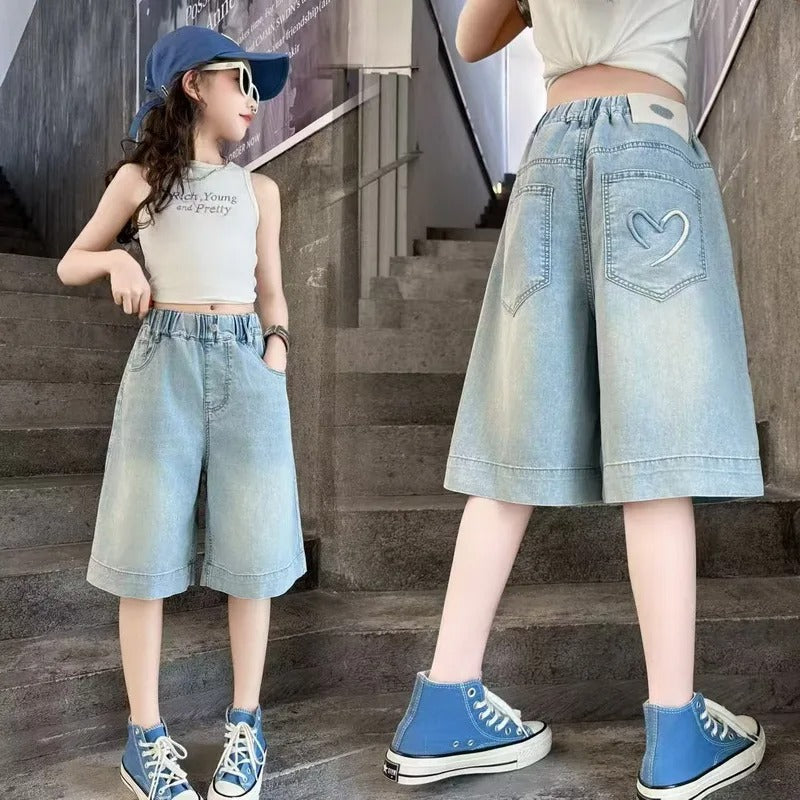 Denim Short Pants Knee-Length for Kids.