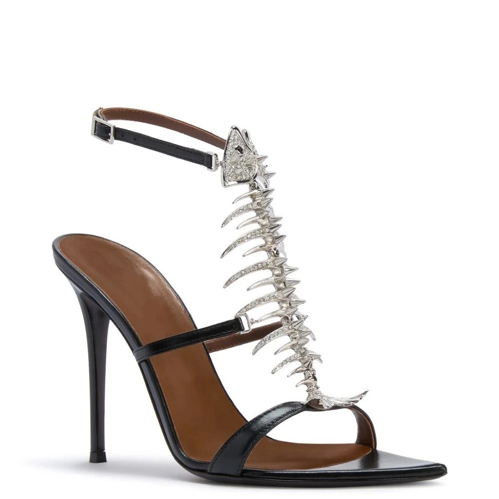 Spring/Summer New Women's Fishbone Rhinestone Embellished Sandals