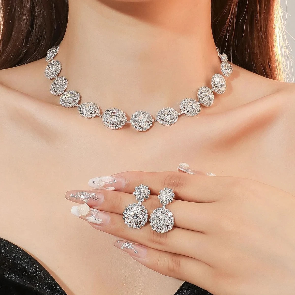 Women's Jewelry Set Rhinestone Earrings Necklace