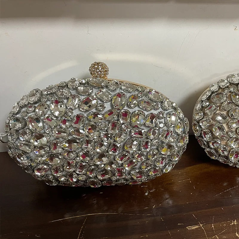 Embroidered Diamond Clutch Bag Glass Stone