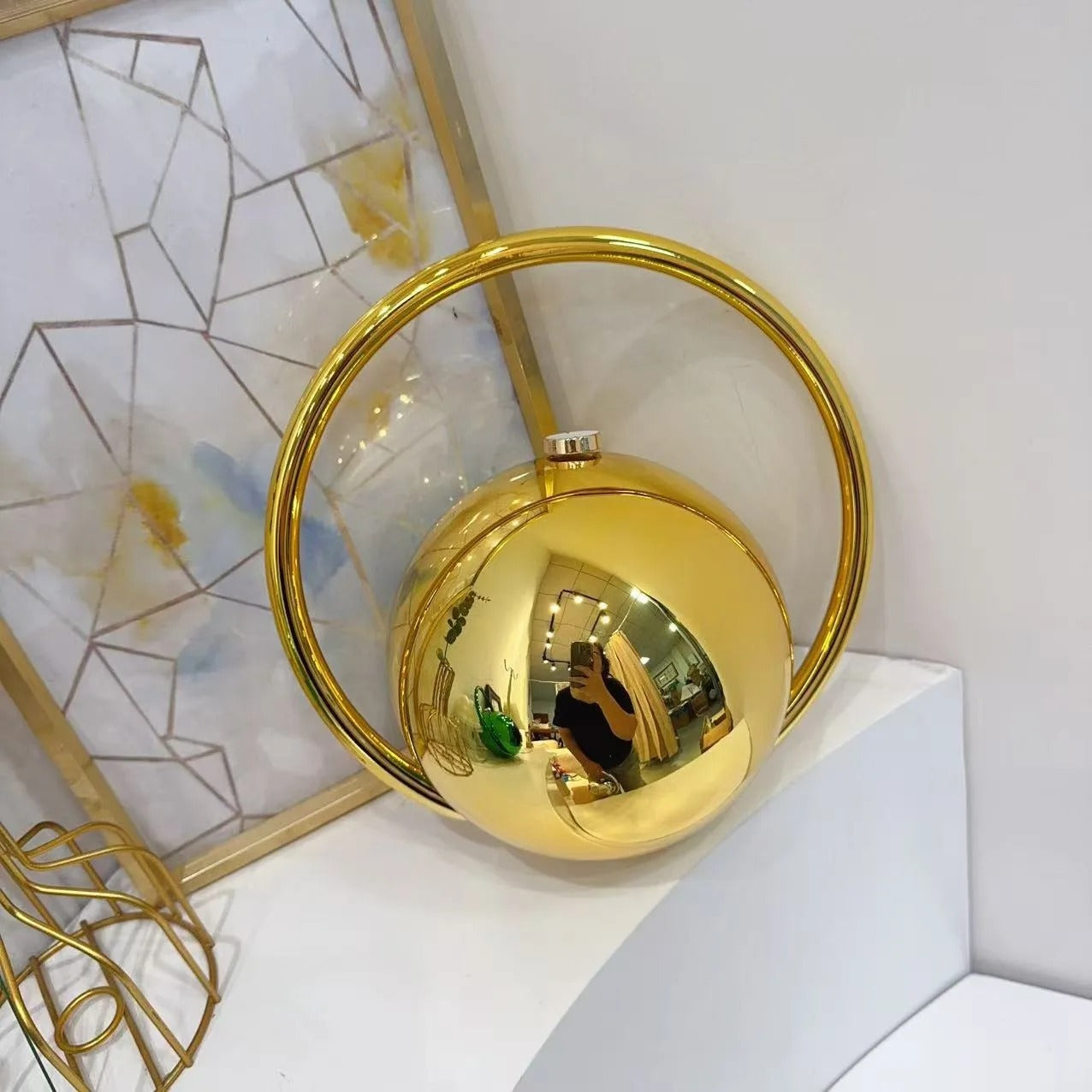 Gold Acrylic Round Ball Hand Bag
