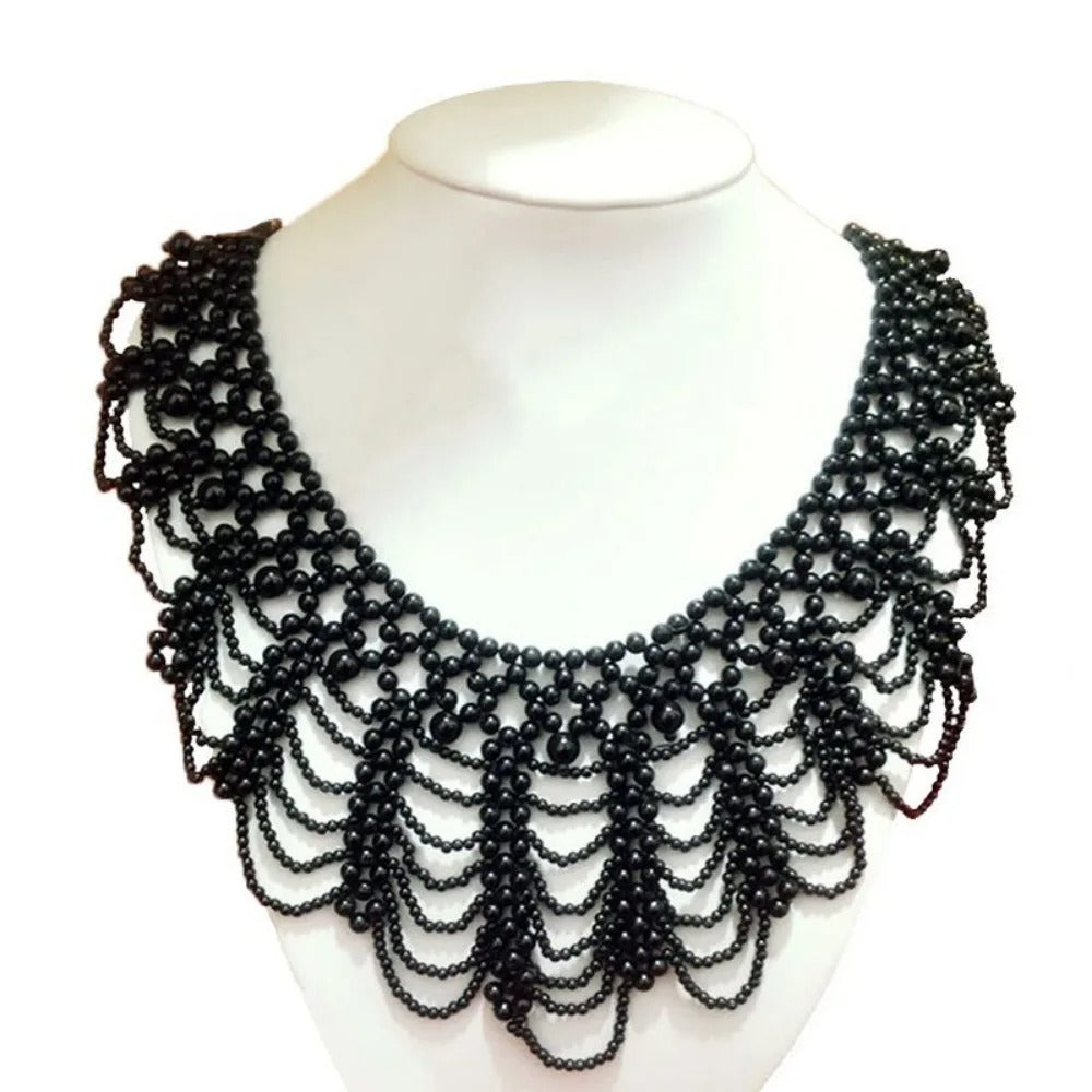 Pearl Beaded Lace Trim Collar Ribbons