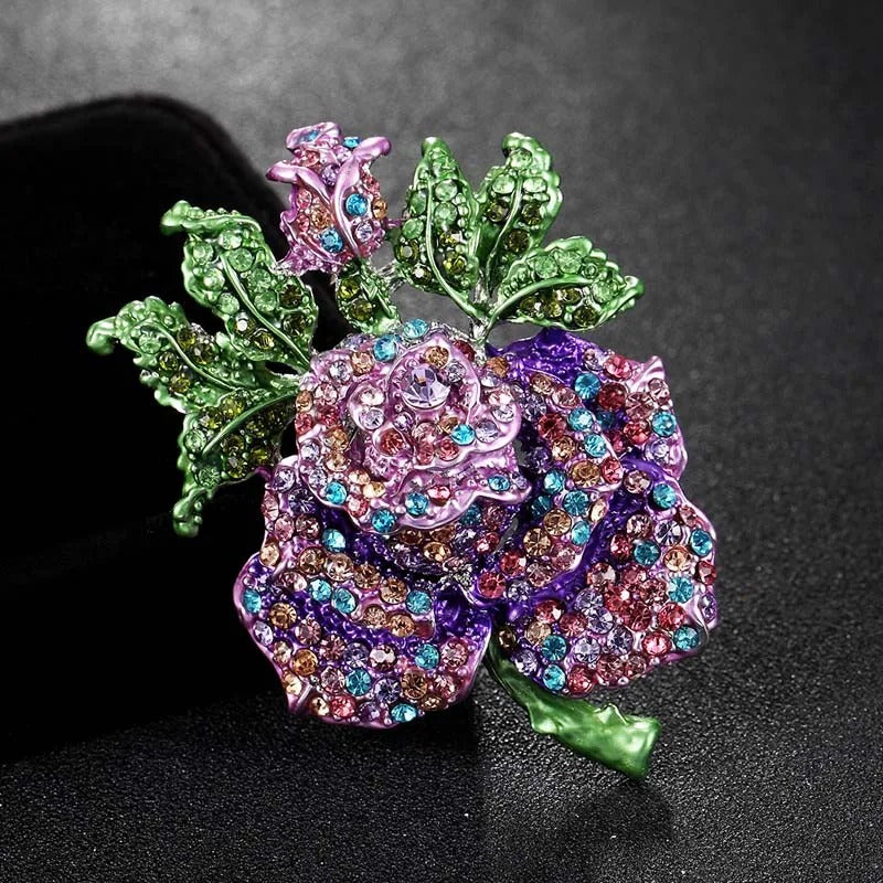 colorful Rhinestone Crystal Rose Flower brooch