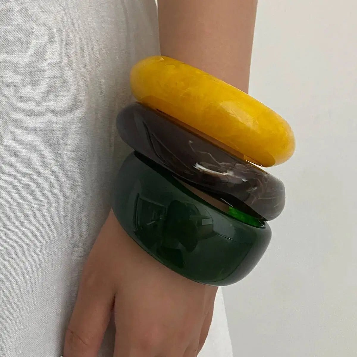 Salircon 3 Styles Vintage Irregular Geometric Resin Acrylic Bangles for Women