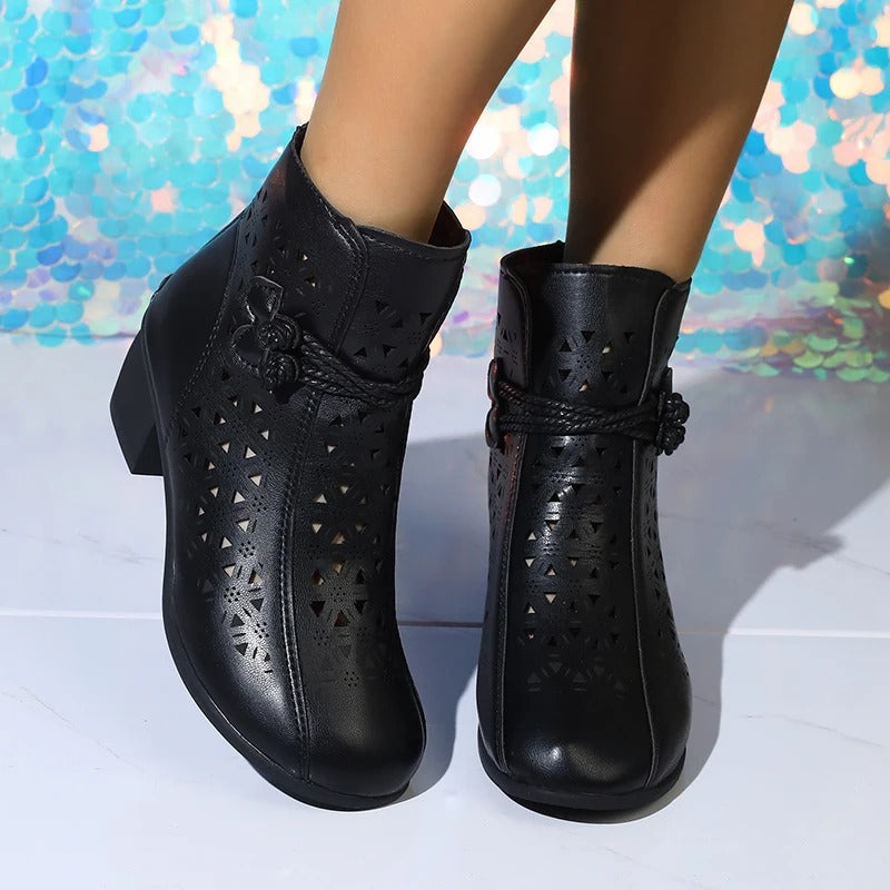 Mid-Heel Ankle Boots, Retro Breathable Comfortable Shoes