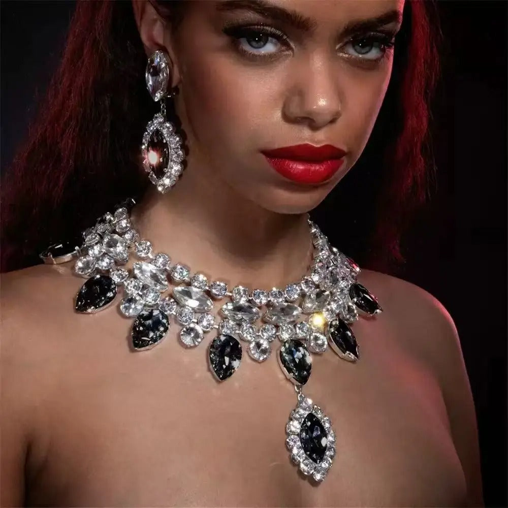 multi-color large crystal pendant necklace,