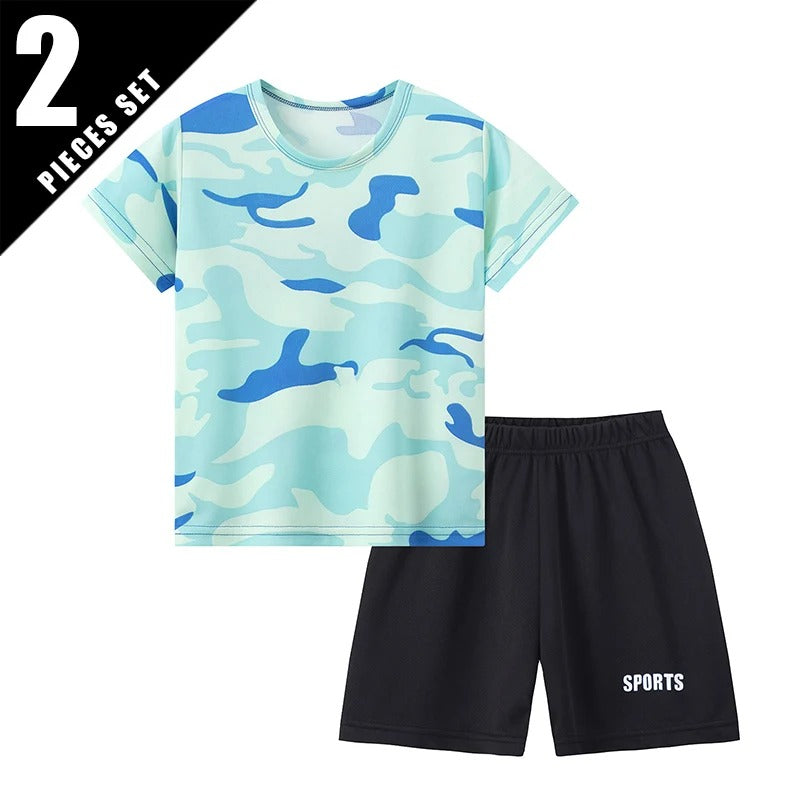 2-Pcs Children's Quick-drying Camouflage Tie-dye Suit Boys