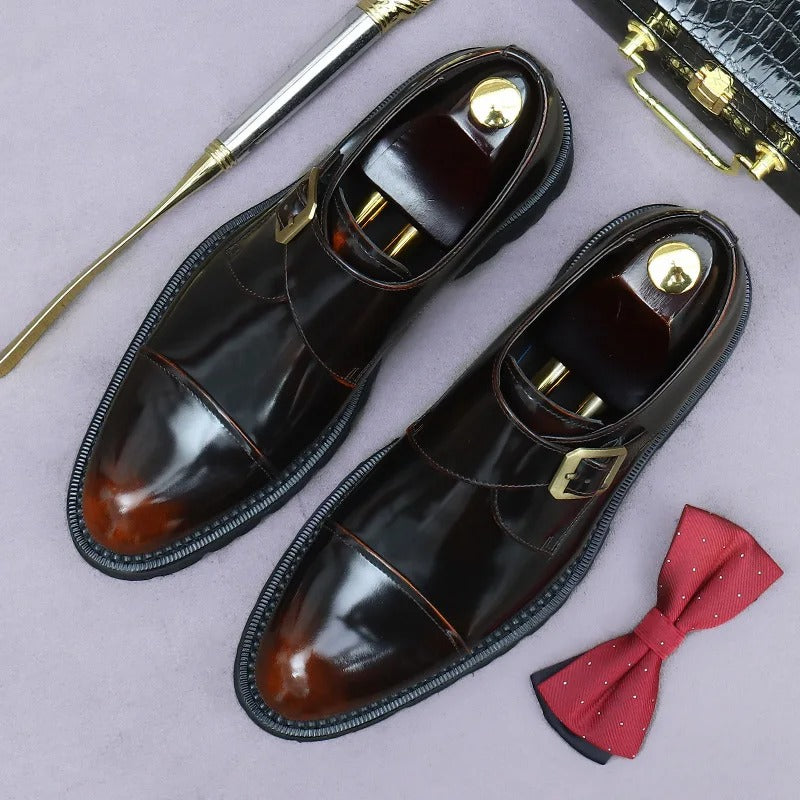 ining Genuine Leather Buckle Casual Patent Leather British Men's Shoes