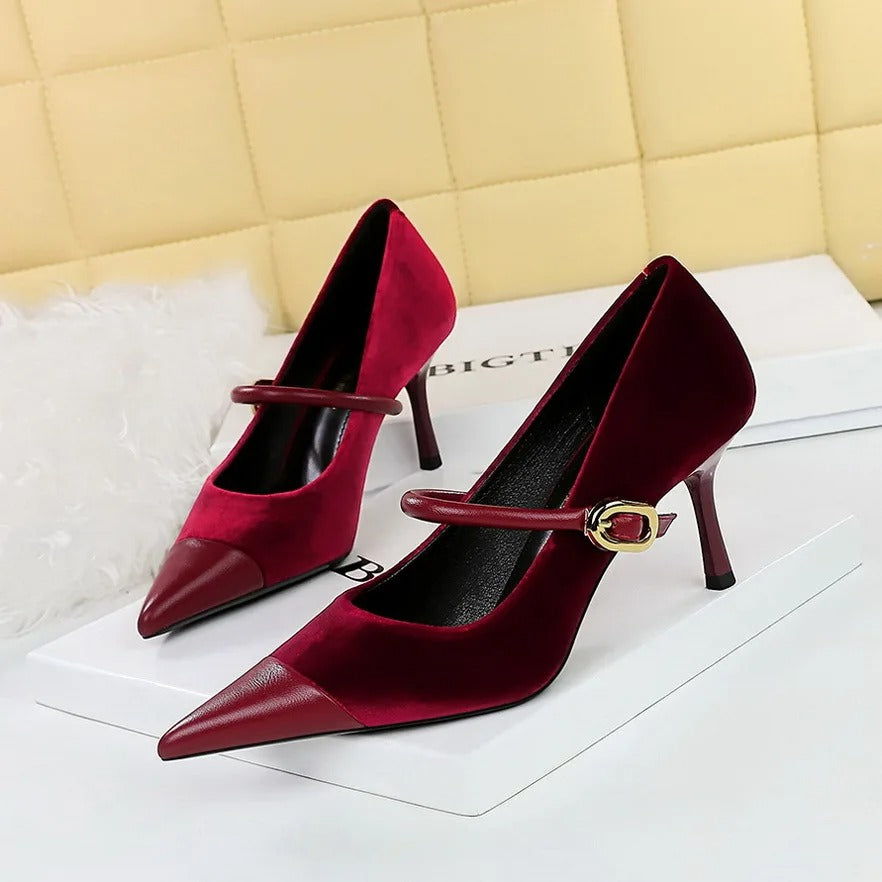 Stylish Party Pumps Rhinestone Embellishments T-strap Buck