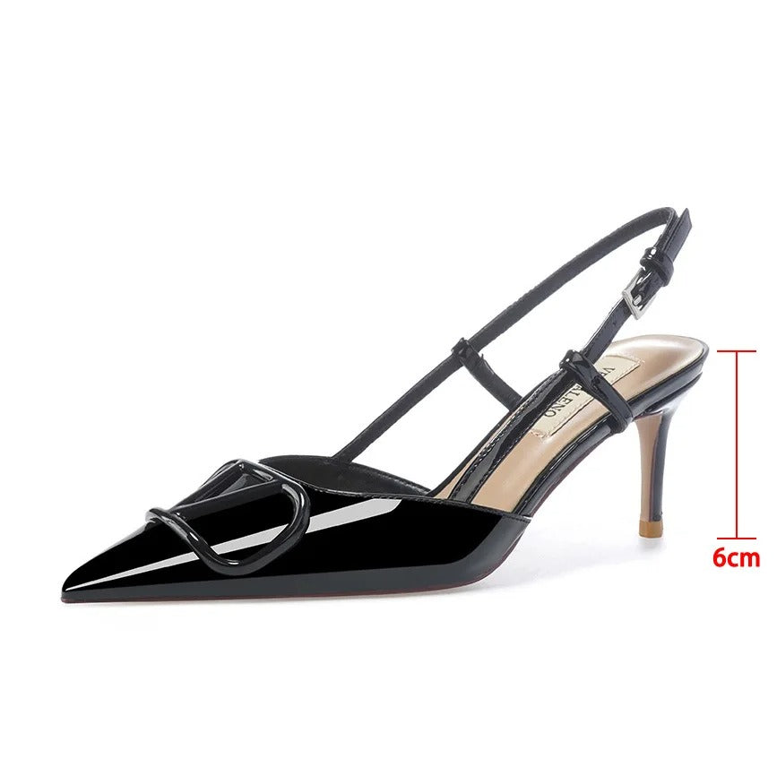 Women's Pointed Toe Slip-On Sandals with Buckle V-Strap High Heels