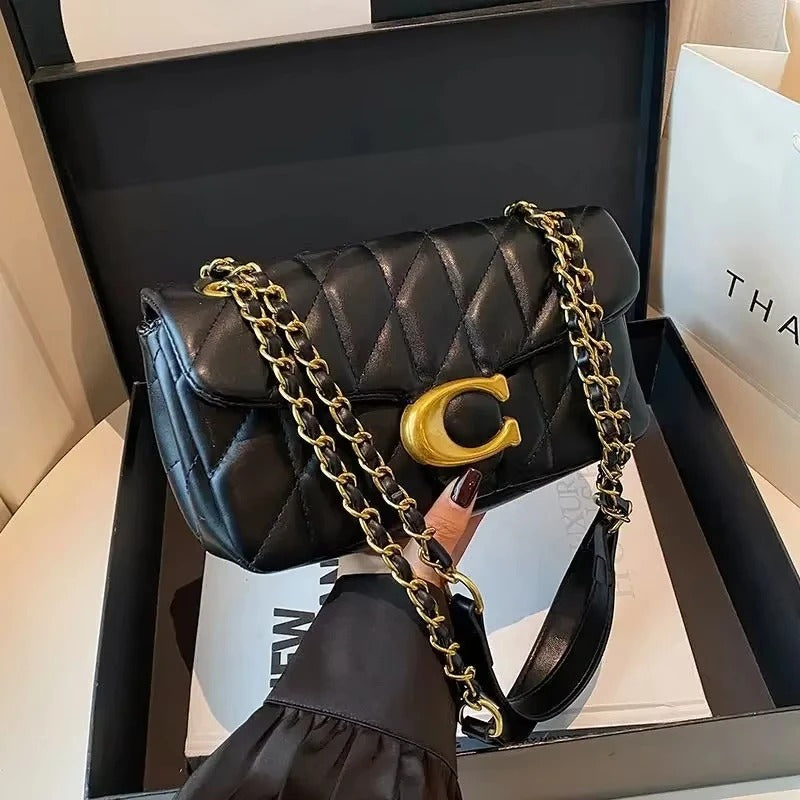 simple diamond grid versatile chain bag for women.
