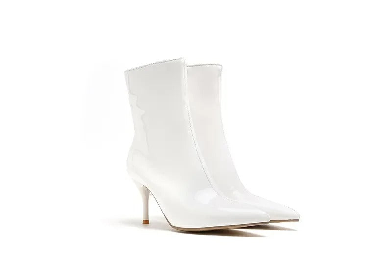 PU Leather Zipper Women Booties High Heels
