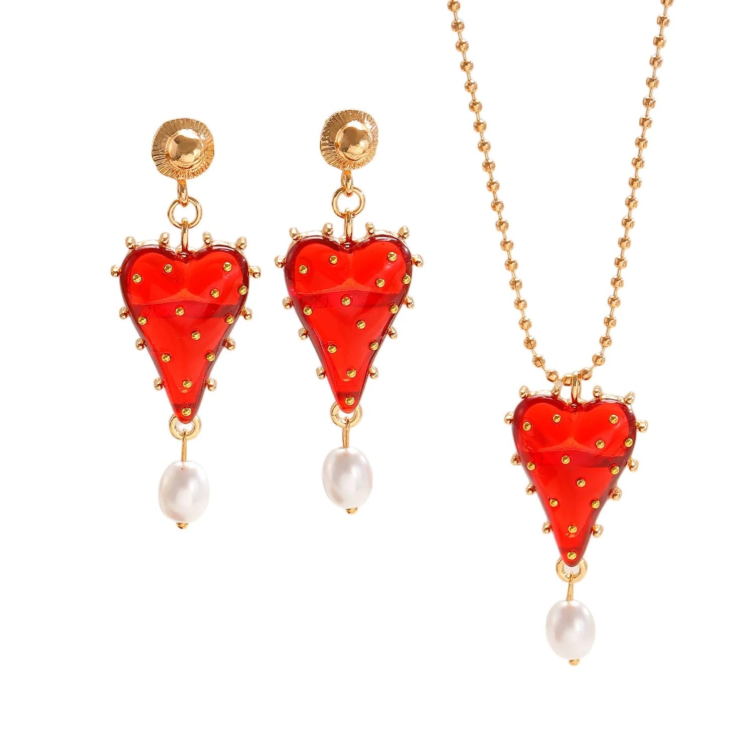 Strawberry Red/Green Heart Jewelry Set