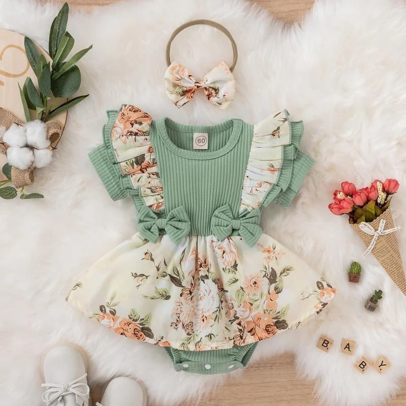 Cotton Dress For Newborn Floral Clothes Baby Crawling Clothes.