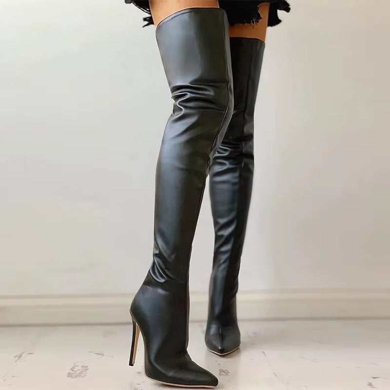 Leather High Heel Boots