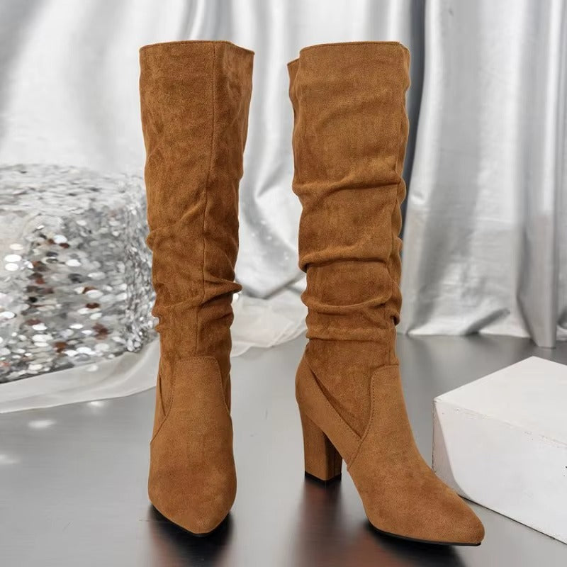 Women suede zipper knee high boot