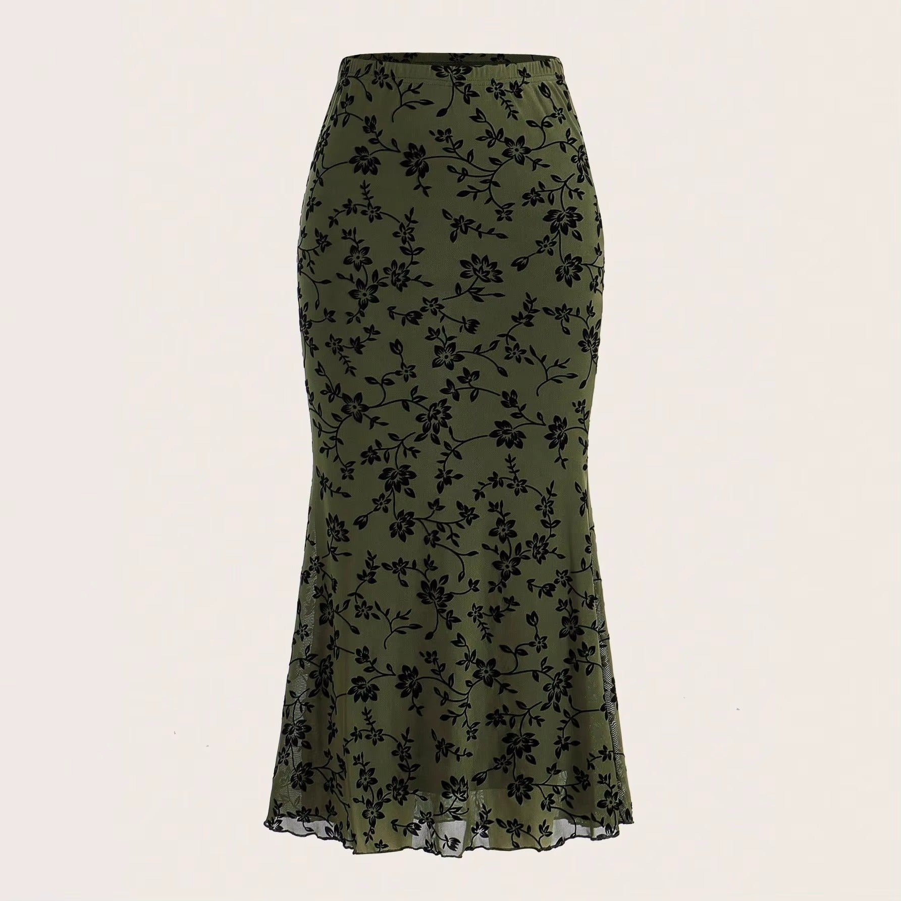Floral embroidery contrast mesh a-line skirt