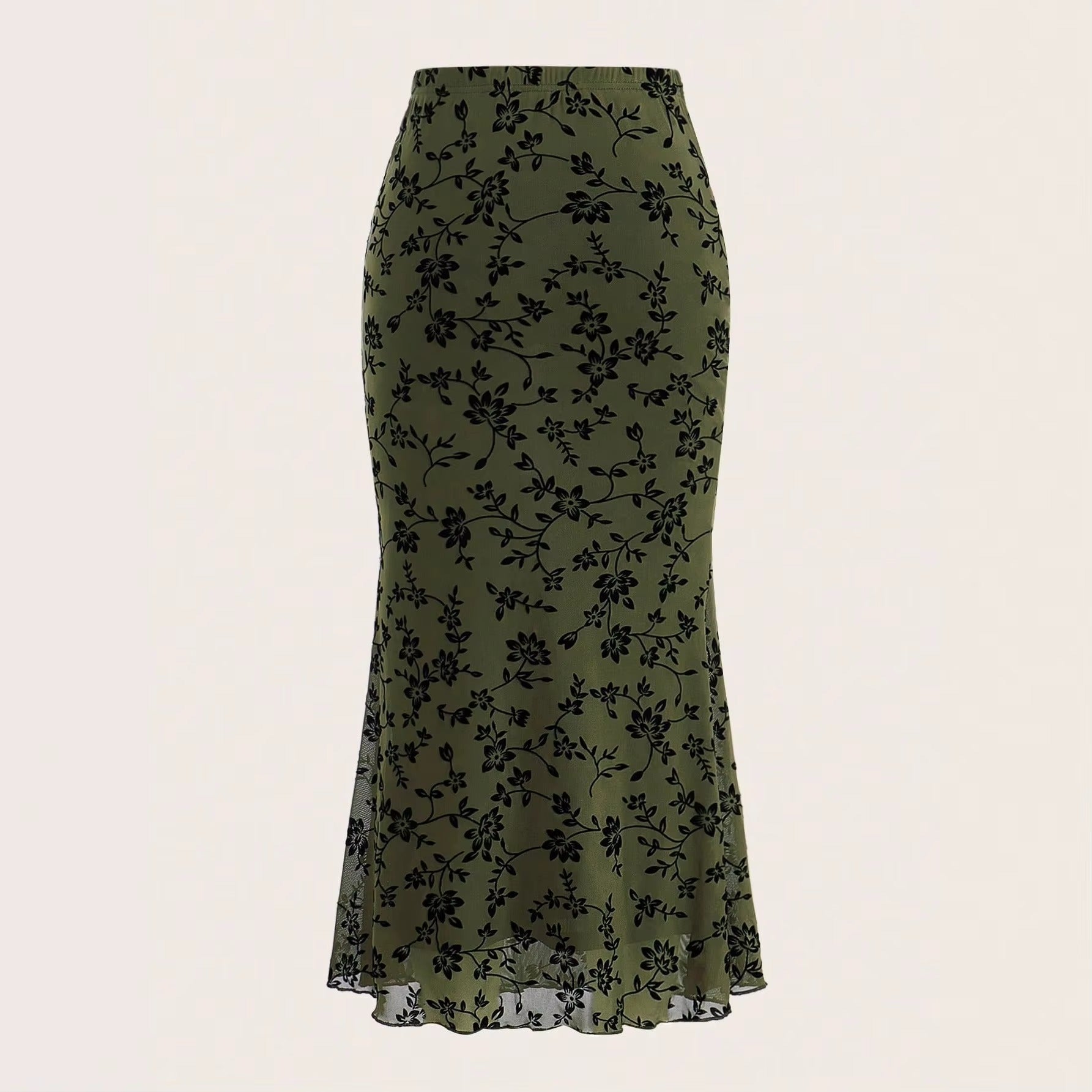 Floral embroidery contrast mesh a-line skirt