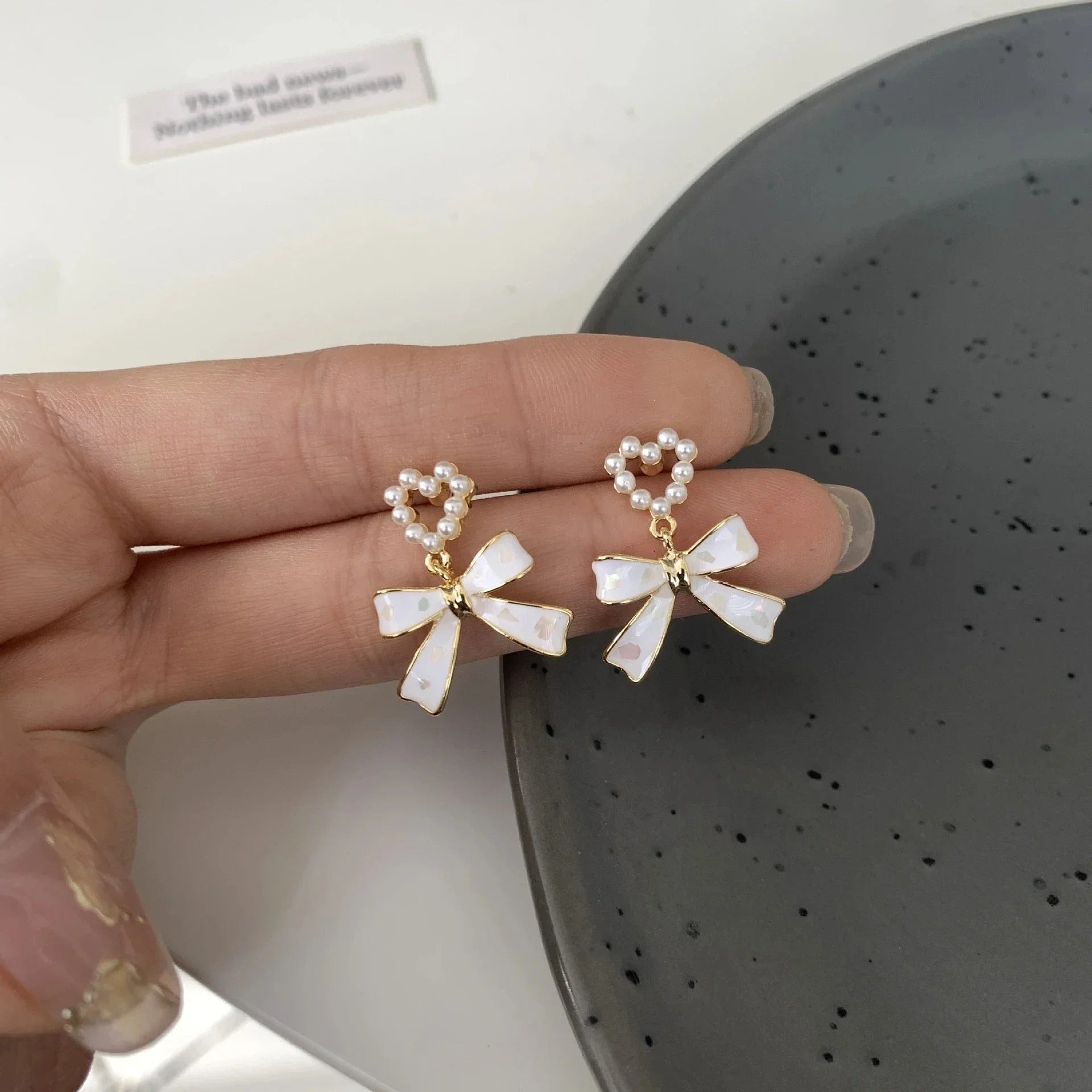 Statement Stud Earrings Fabric Lace Bow Drop Earrings