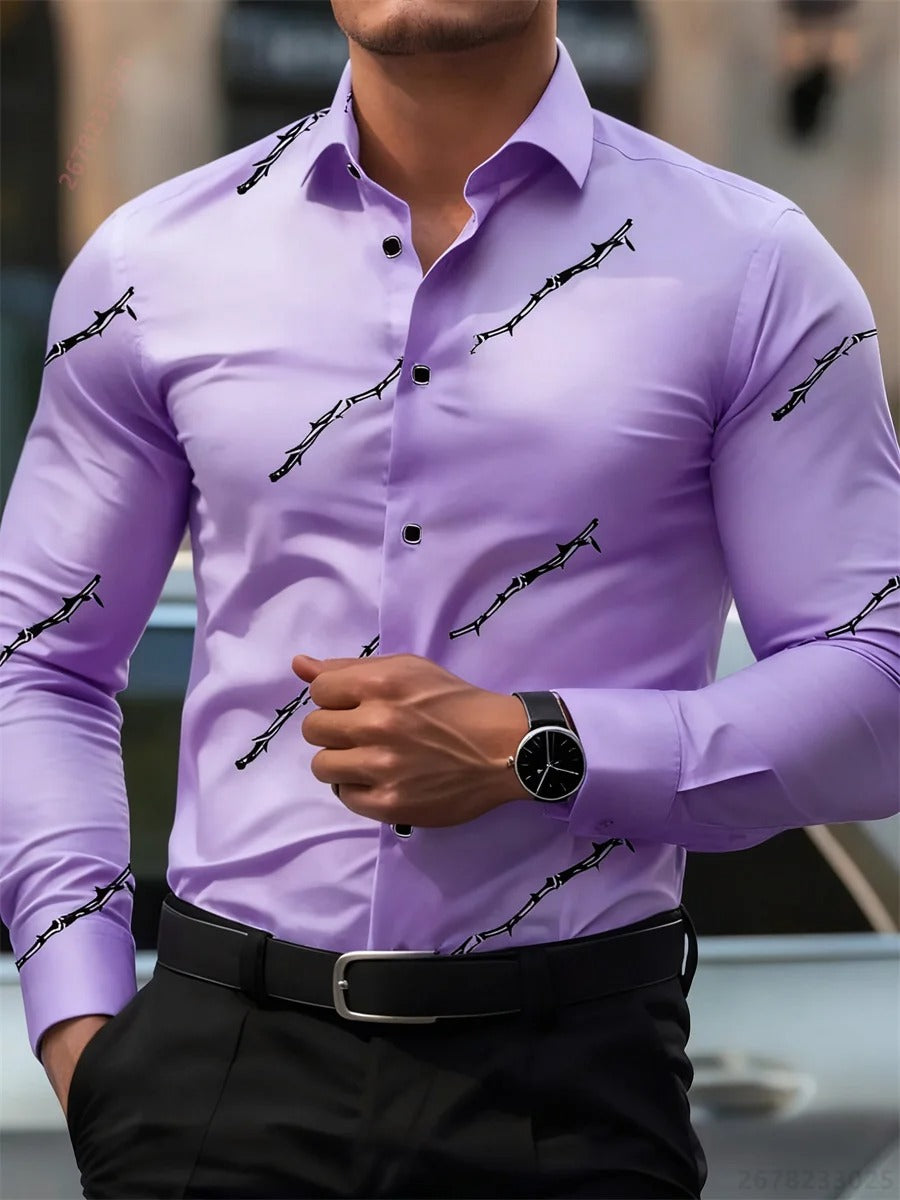 Men's personalized thorn print long-sleeved shirt.