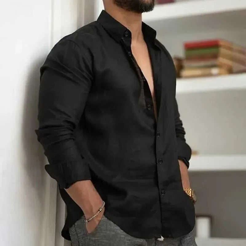 casual lapel long sleeved beach shirt